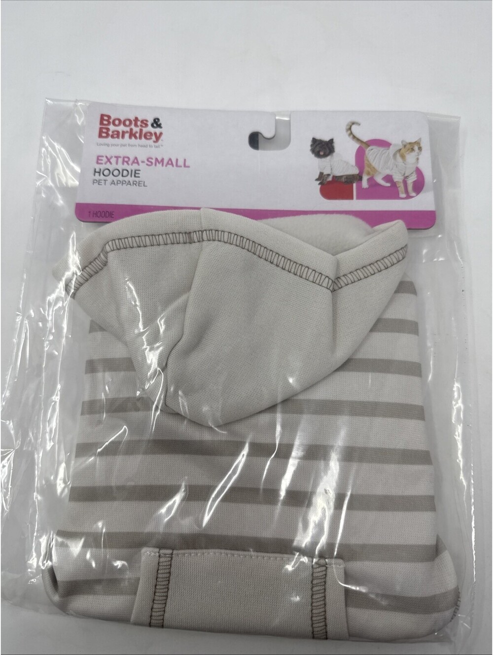 Boots & Barkley Lightweight Striped Dog Cat Hoodie XS Gray/White New